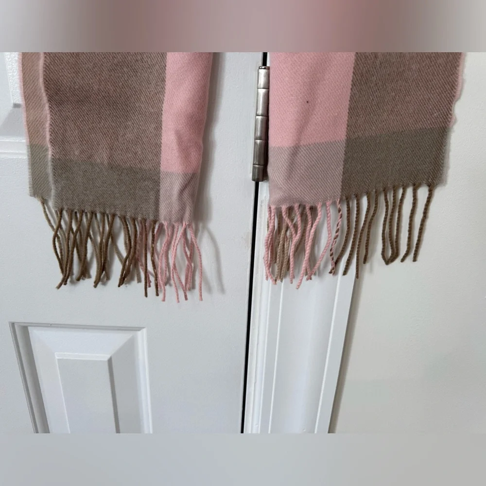Pink Plaid Houndstooth Cashmere Scarf Made In Germany